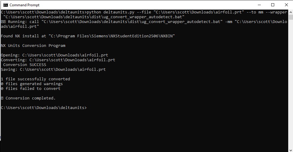 Console Log - NX install auto-detected, conversion succeeded