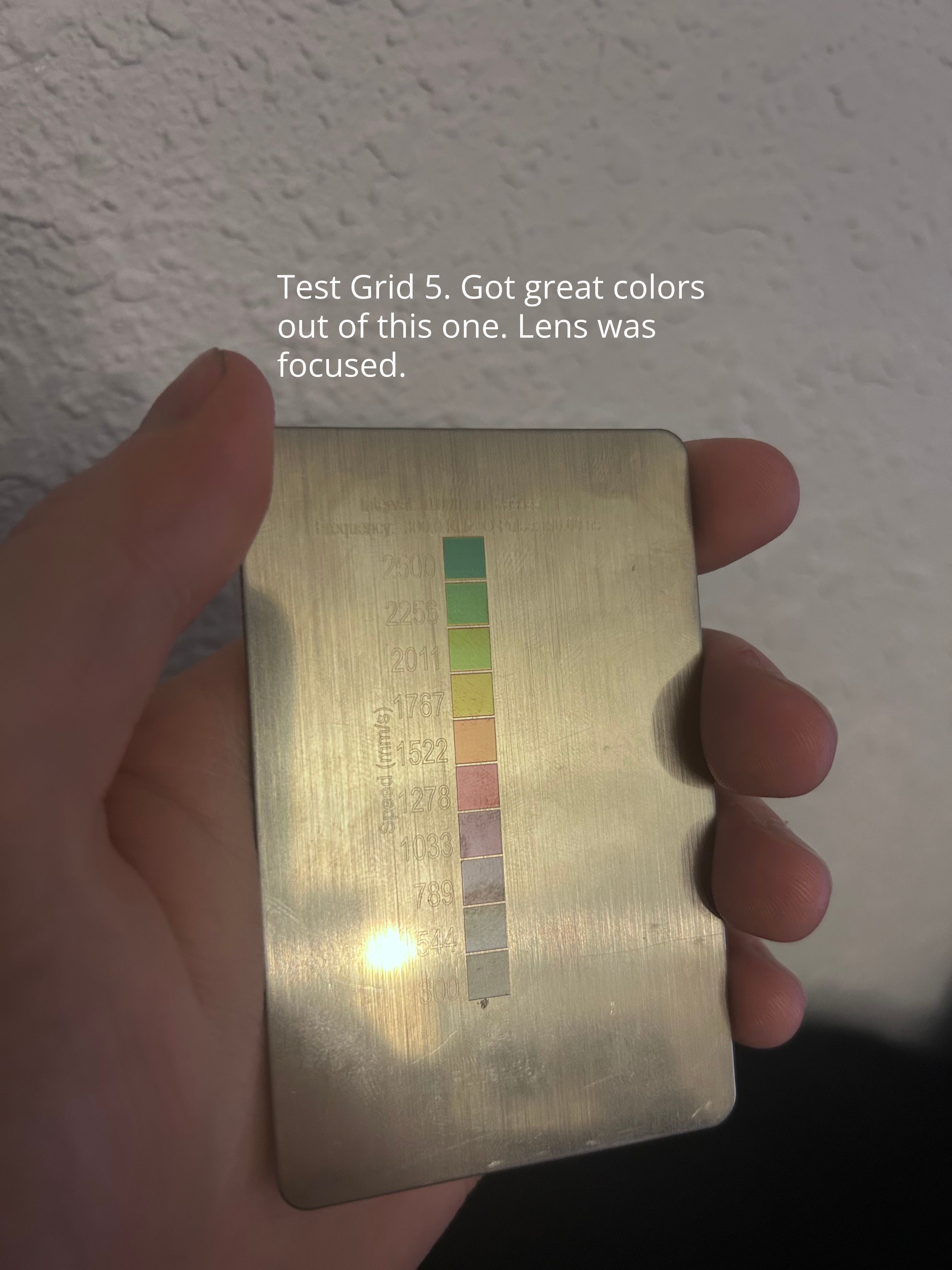 Test Grid #5 - Focused pass, annealed color gradient on stainless