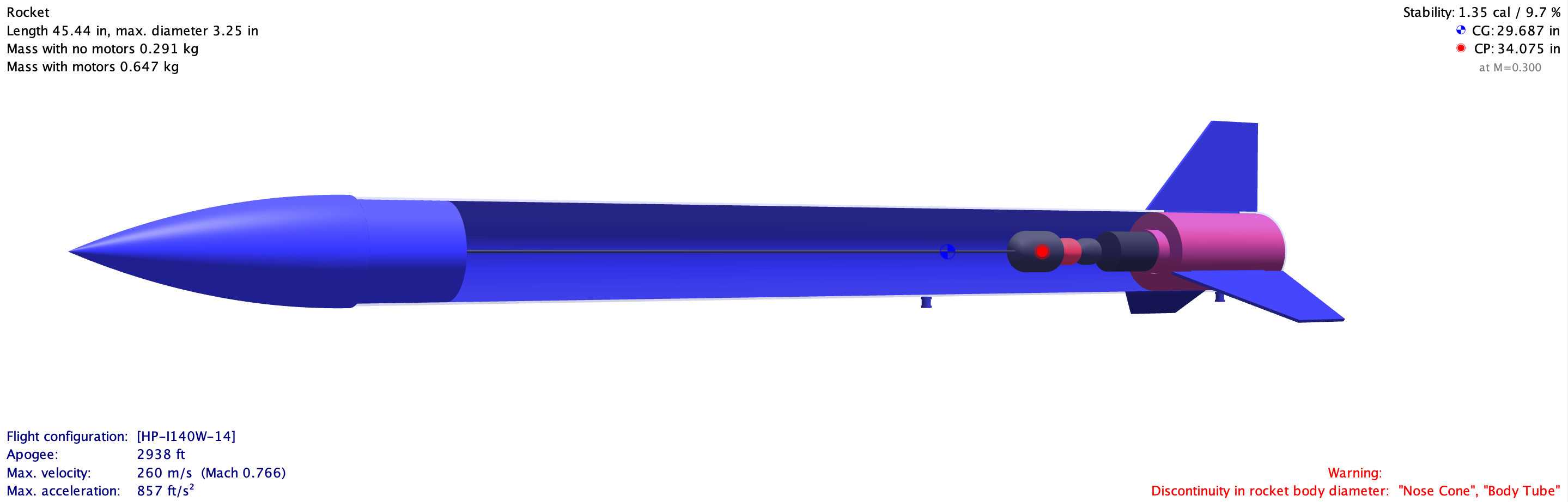 OpenRocket Model - Vega 1 airframe for L1 certification flight