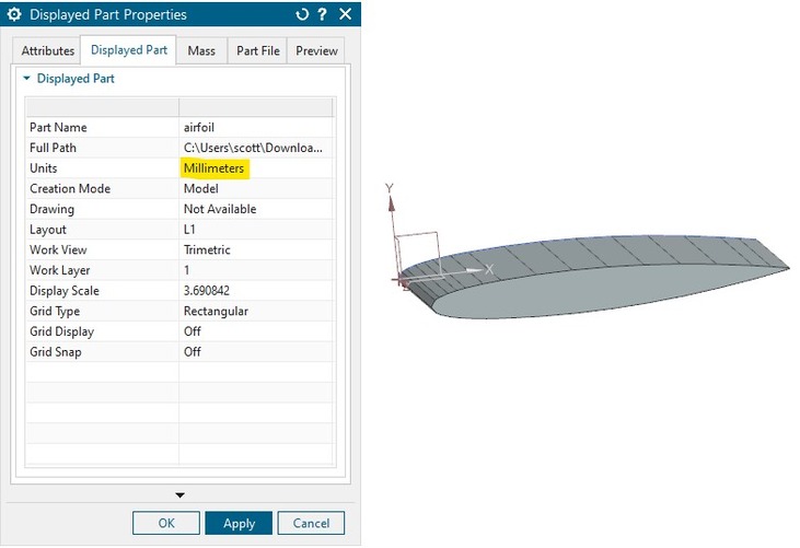BEFORE - airfoil.prt, Units: Millimeters